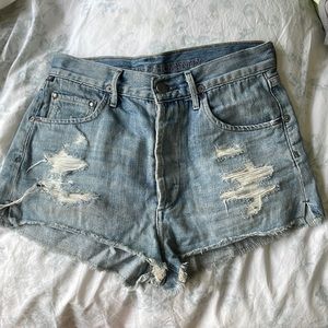 Citizens of Humanity High Waisted button fly distressed denim shorts sz 24